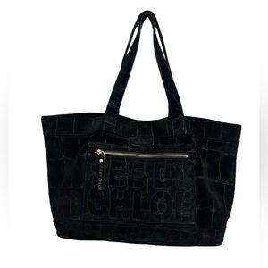 See by Chloe Croc Embossed Suede Leather Tote Bag